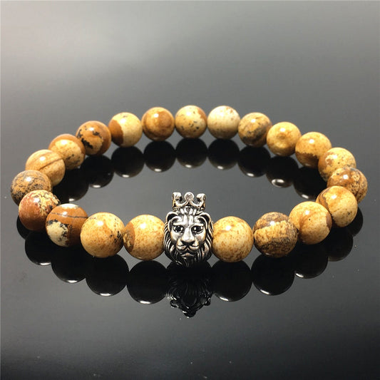 Natural Picture Jasper Gemstone Bracelet Beaded Adjustable Bracelet Lion King Design