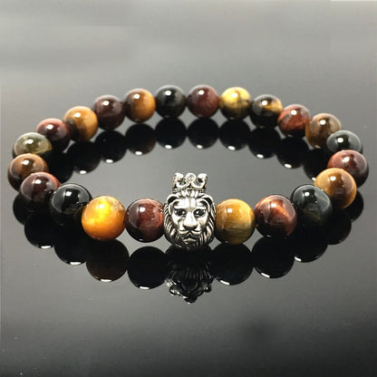 Natural Colorful Tiger Eyes Gemstone Bracelet Beaded Adjustable Bracelet Lion King Design