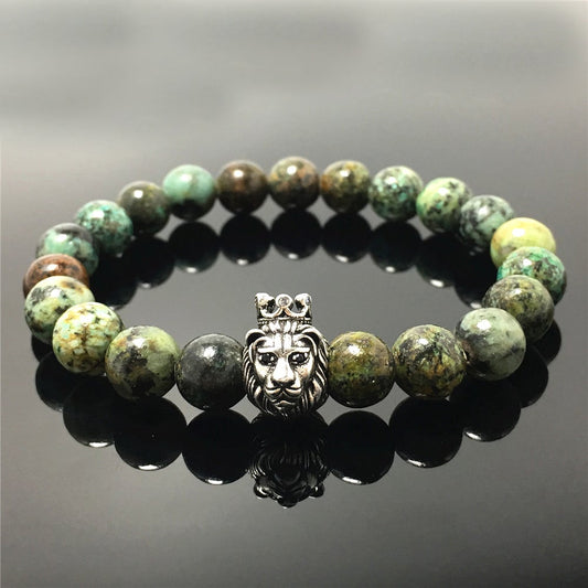 Natural African Turquoise Gemstone Bracelet Beaded Adjustable Bracelet Lion King Design