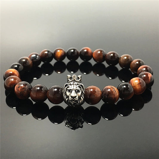 Natural Red Tiger Eyes Gemstone Bracelet Beaded Adjustable Bracelet Lion King Design