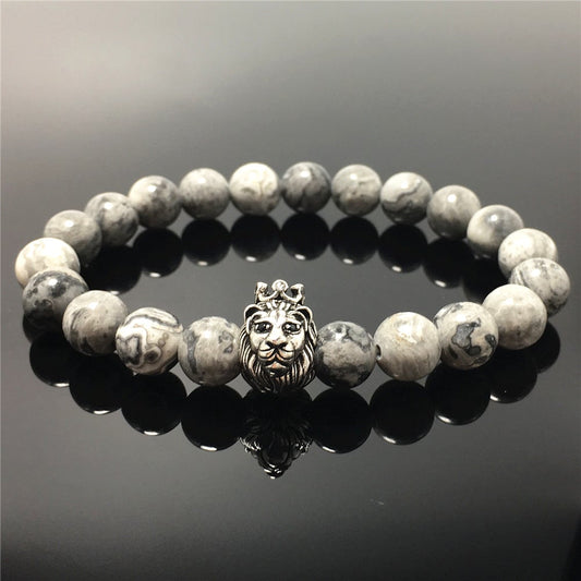 Natural Map Stone Gemstone Bracelet Beaded Adjustable Bracelet Lion King Design
