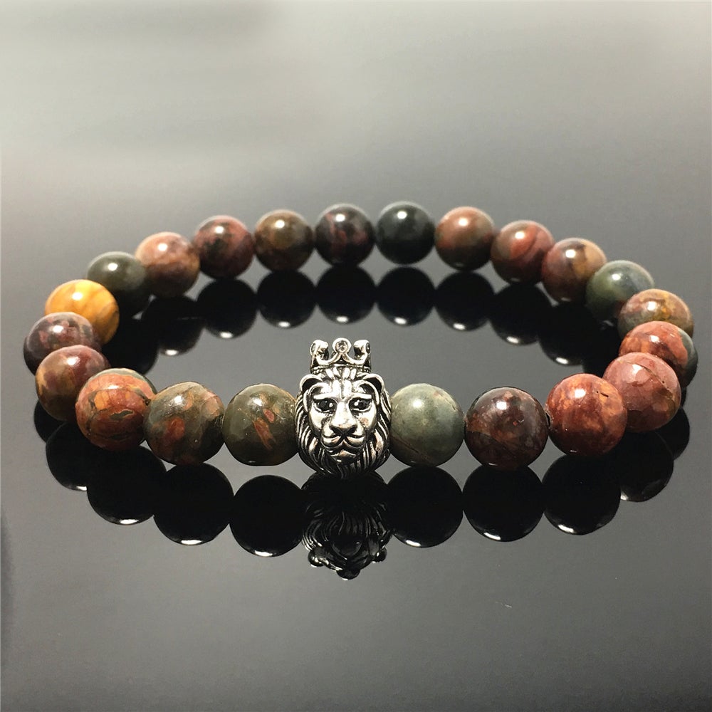 Natural Picasso Jasper Gemstone Bracelet Beaded Adjustable Bracelet Lion King Design