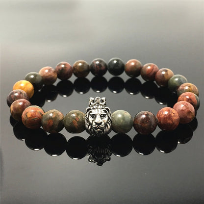 Natural Picasso Jasper Gemstone Bracelet Beaded Adjustable Bracelet Lion King Design