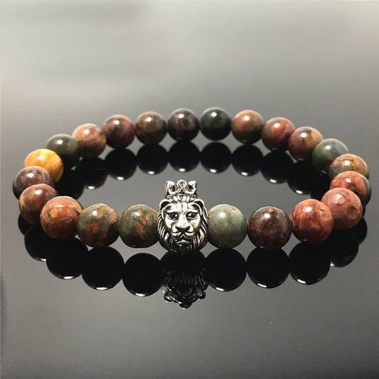 Natural Picasso Jasper Gemstone Bracelet Beaded Adjustable Bracelet Lion King Design