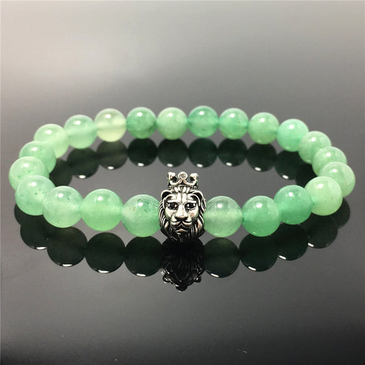 Natural Green Adventurine Gemstone Bracelet Beaded Adjustable Bracelet Lion King Design