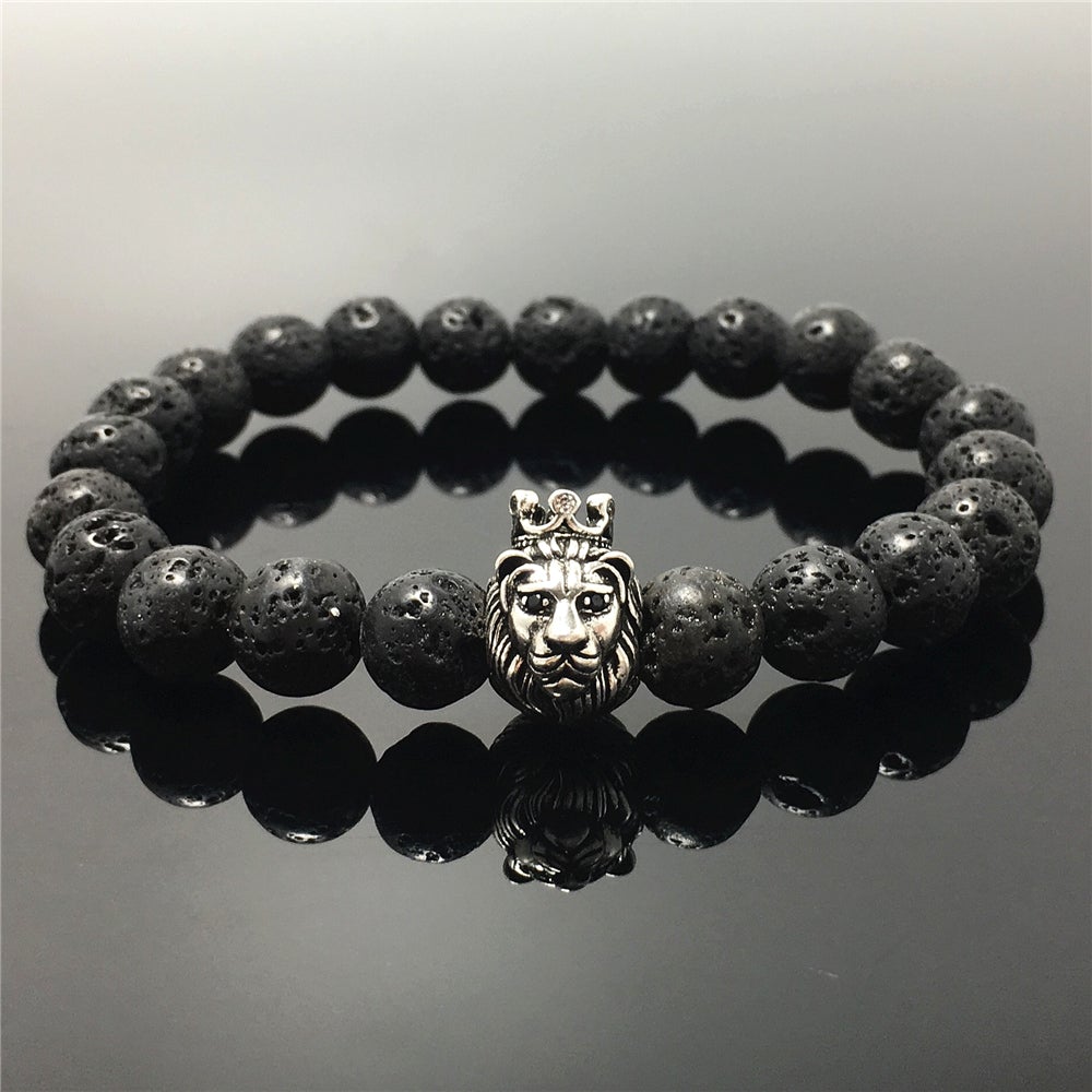 Natural Lava Stone Gemstone Bracelet Beaded Adjustable Bracelet Lion King Design