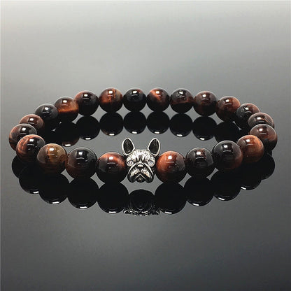 Natural Red Tiger Eyes Beaded Bracelet Jewelry French Bulldog Bracelet For Men Women