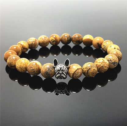 Natural Picture Jasper Beaded Bracelet Jewelry French Bulldog Bracelet For Men Women