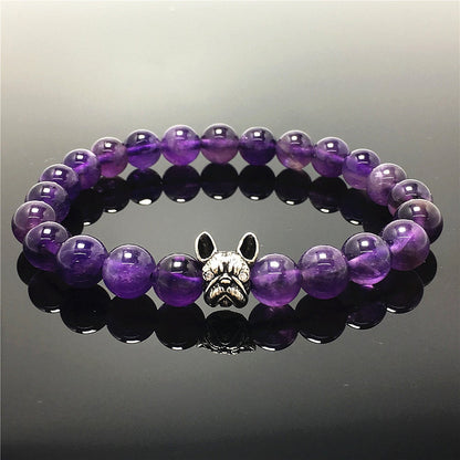 Natural Amethyst Beaded Bracelet Jewelry French Bulldog Bracelet For Men Women