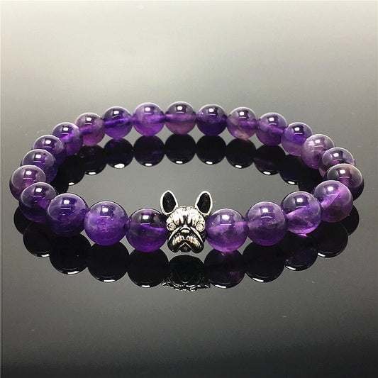 Natural Amethyst Beaded Bracelet Jewelry French Bulldog Bracelet For Men Women