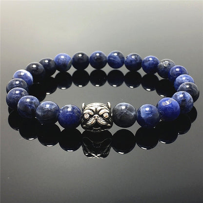 Natural Blue Sodalite Beaded Gemstone Bracelet American Bully Pitbull Charm Jewelry
