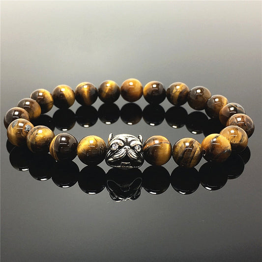 Natural Tiger Eyes Beaded Gemstone Bracelet American Bully Pitbull Charm Jewelry