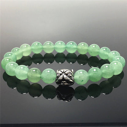 Natural Green Adventurine Beaded Gemstone Bracelet American Bully Pitbull Charm Jewelry