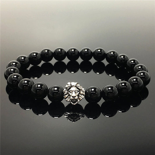 Black Only Beaded Adjustable Gemstone Bracelet Lion Style