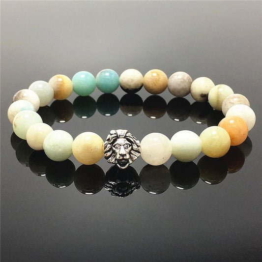 Amazonite Beaded Adjustable Gemstone Bracelet Lion Style