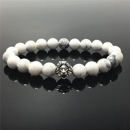 Natural Howlite Beaded Bracelet Elastic Adjustable Gemstone Bracelet Lion Style