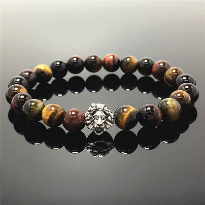 Natural Colorful Tiger Eyes Beaded Bracelet Elastic Adjustable Gemstone Bracelet Lion Style