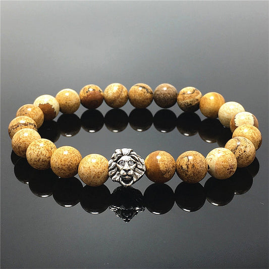 Picture Jasper Beaded Adjustable Gemstone Bracelet Lion Style