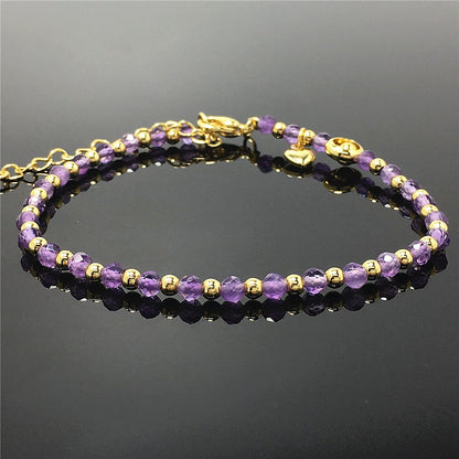 Amethyst Gemstone Adjustable Bracelet Tiny Beads Gemstone Bracelet with Love Heart Charm