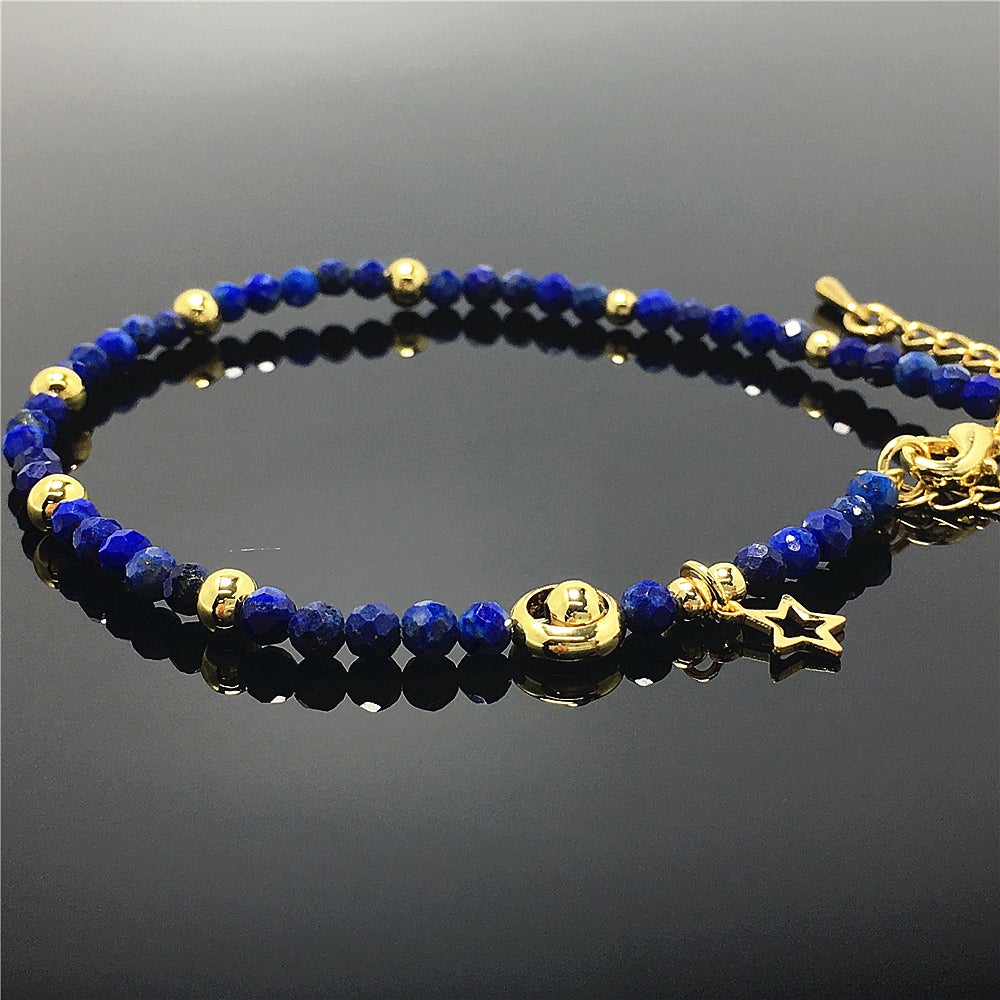 Lapis Lazuli Gemstone Adjustable Tiny Beads Gemstone Bracelet with Star Charm