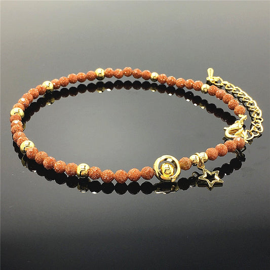 Gold Sandstone Gemstone Adjustable Tiny Beads Gemstone Bracelet with Love Heart Charm
