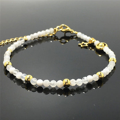 Moonstone Gemstone Adjustable Tiny Beads Gemstone Bracelet with Love Heart Charm