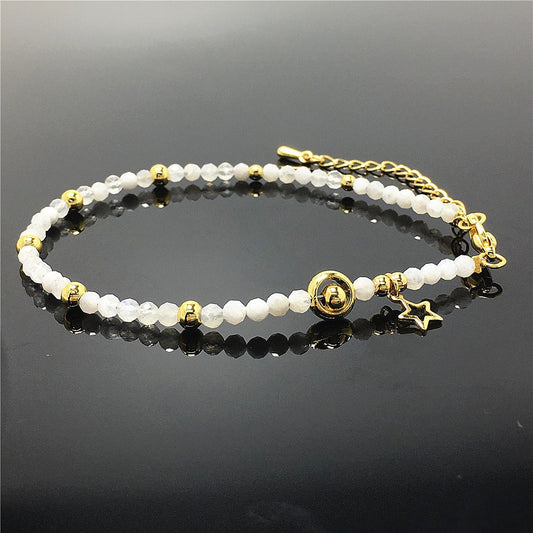 Moonstone Gemstone Adjustable Tiny Beads Gemstone Bracelet with Love Heart Charm