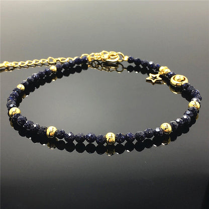 Blue Sandstone Gemstone Adjustable Tiny Beads Gemstone Bracelet with Love Heart Charm
