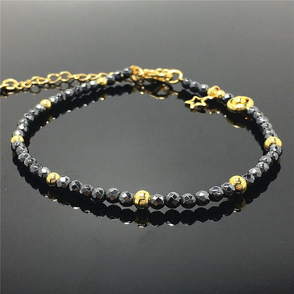 Hematite Gemstone Adjustable Tiny Beads Gemstone Bracelet with Star Charm