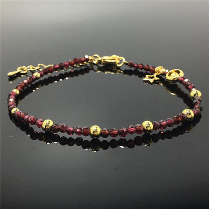 Red Garnet Gemstone Adjustable Tiny Beads Gemstone Bracelet with Love Heart Charm