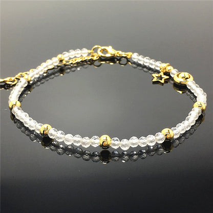 Clear Quartz Gemstone Adjustable Tiny Beads Gemstone Bracelet with Star Charm