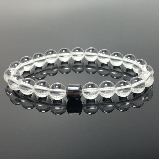 Clear Quartz Gemstone Elastic Stretch Magnet Hematite Bracelet