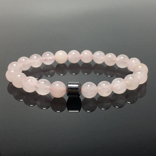 Rose Quartz Gemstone Elastic Stretch Magnet Hematite Bracelet