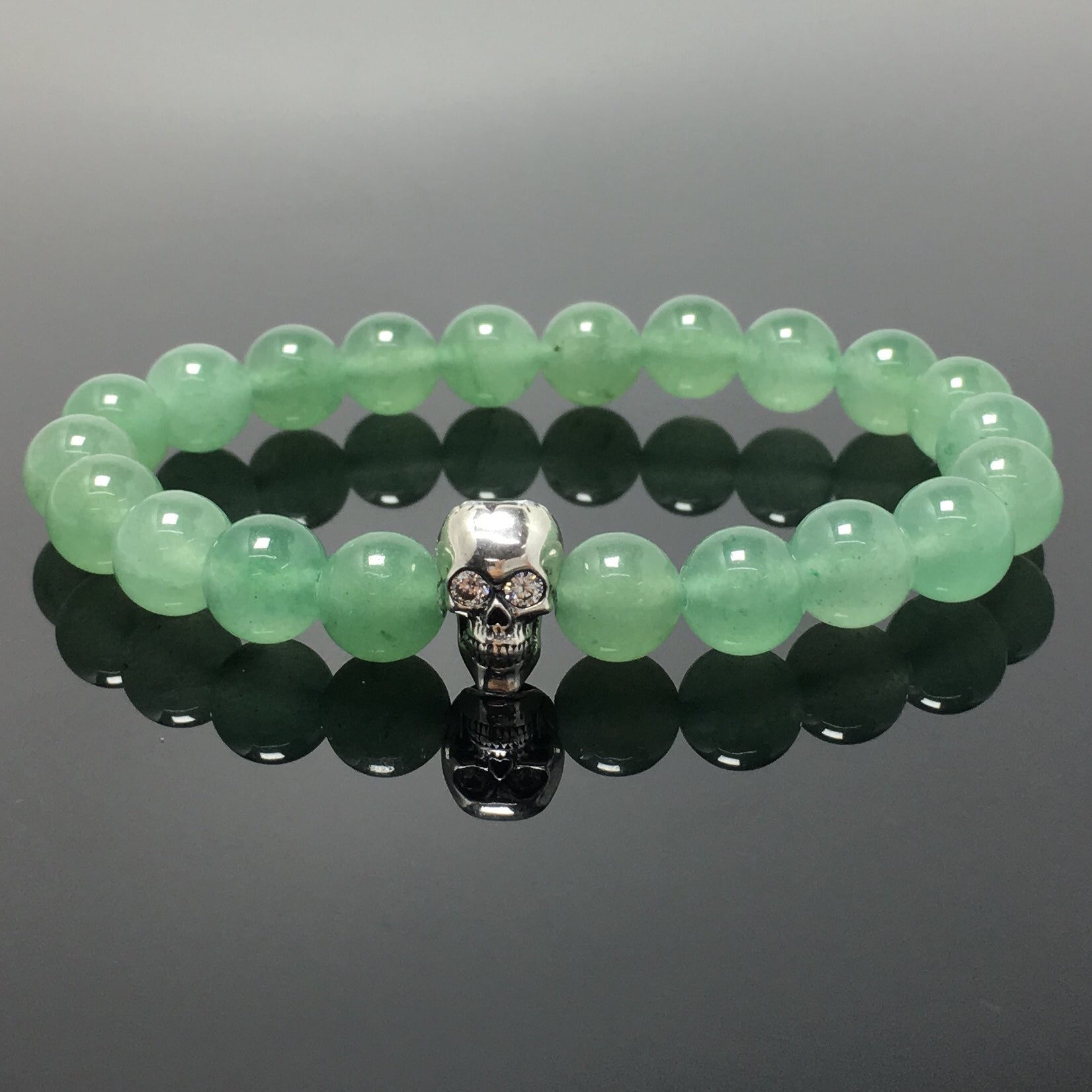 Green Adventurine Stretch Bracelet Natural Round Beads Semi Precious Gemstone Elastic Beaded Bracelet