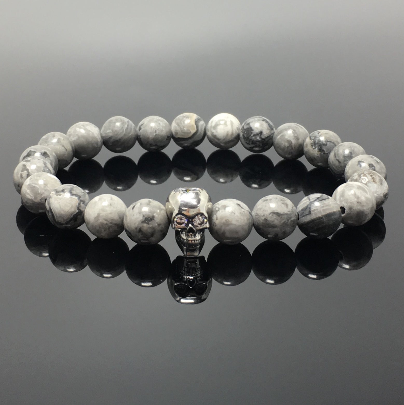Map Stone Stretch Bracelet Natural Round Beads Semi Precious Gemstone Elastic Beaded Bracelet