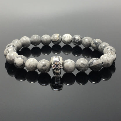 Map Stone Stretch Bracelet Natural Round Beads Semi Precious Gemstone Elastic Beaded Bracelet