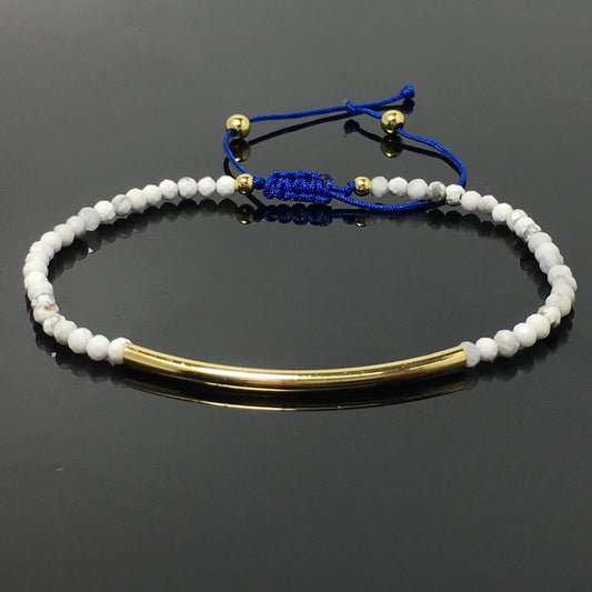 Faceted Howlite Beads Bracelet Adjustable Handmade Braid Rope Designer Bracelet