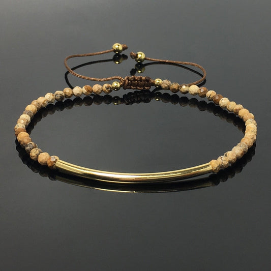 Faceted Picture Jasper Beads Bracelet Adjustable Handmade Braid Rope Designer Bracelet