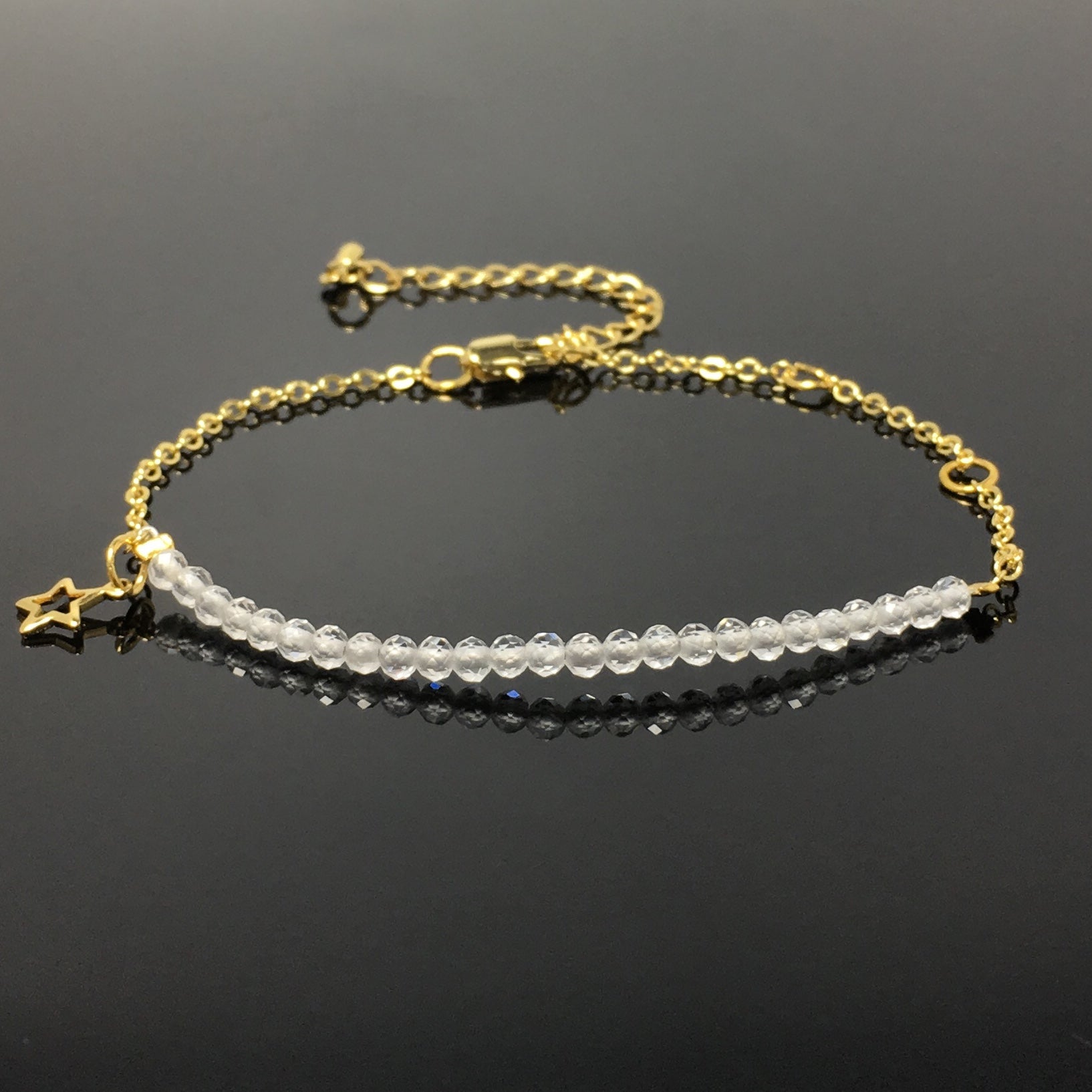 Clear Quartz Gemstone Linked Bracelet Custom Beads Adjustable Beads Stone Bracelet