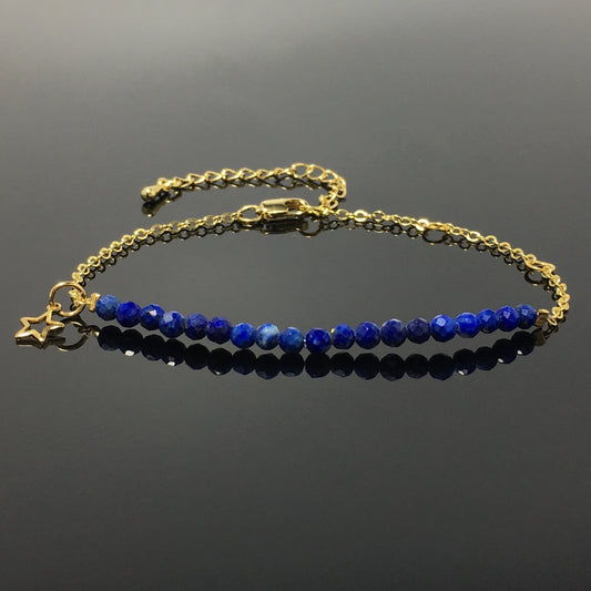 Lapis Lazuli Gemstone Linked Bracelet Custom Beads Adjustable Beads Stone Bracelet