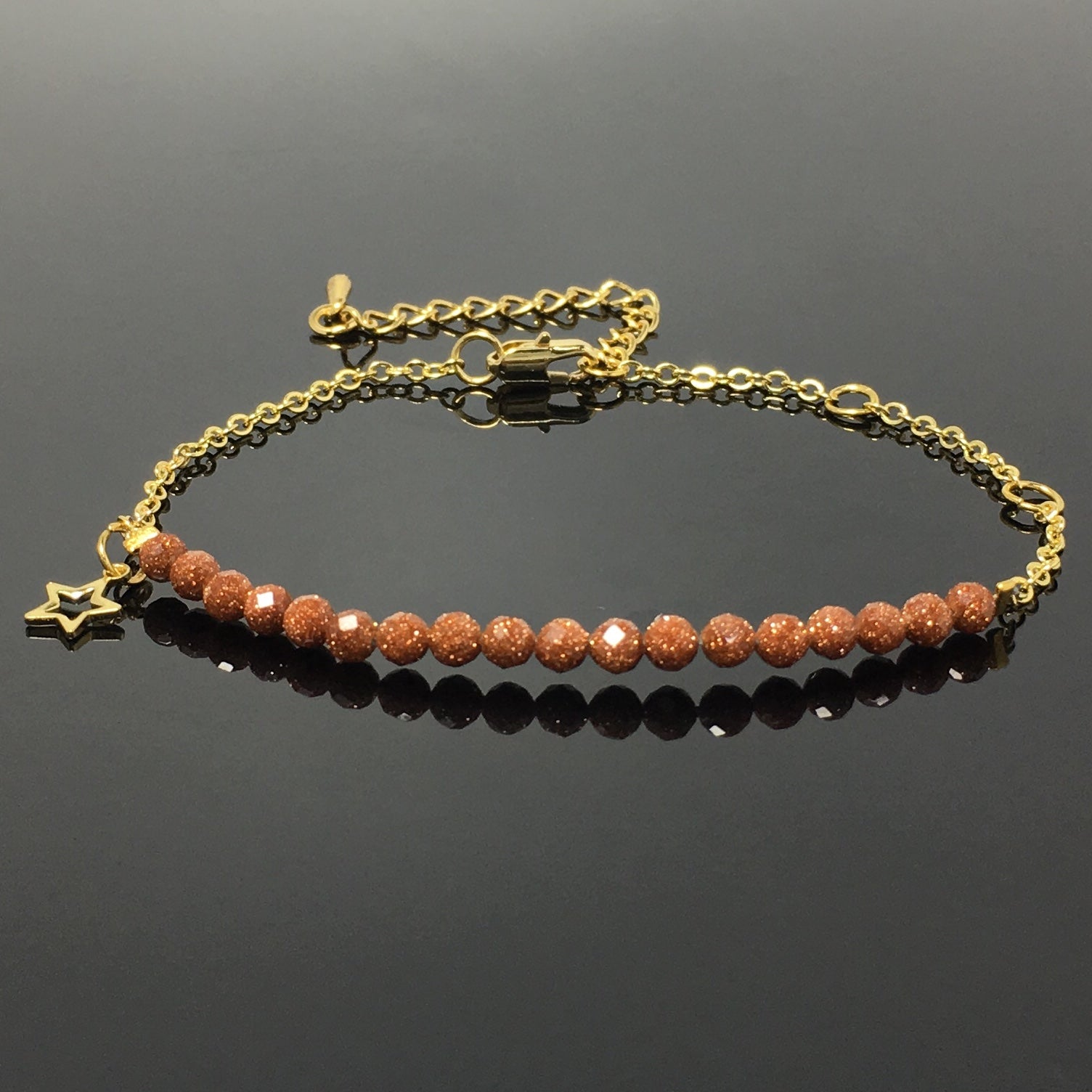 Gold Sandstone Goldstone Linked Bracelet Custom Beads Adjustable Beads Stone Bracelet