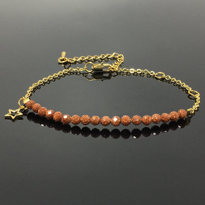 Gold Sandstone Goldstone Linked Bracelet Custom Beads Adjustable Beads Stone Bracelet
