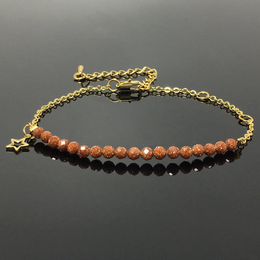 Gold Sandstone Goldstone Linked Bracelet Custom Beads Adjustable Beads Stone Bracelet
