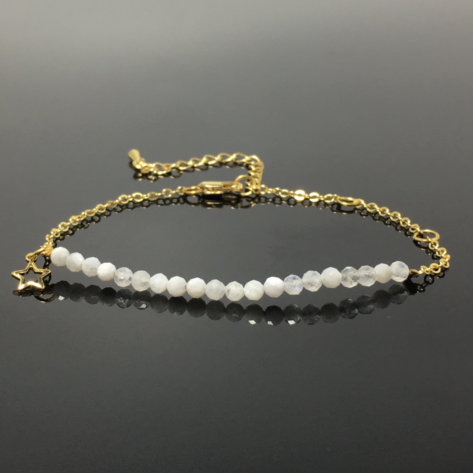 Moonstone Gemstone Adjustable Bracelet Tiny Beads Gemstone Gold Plated Chain Linked Bracelet for Women