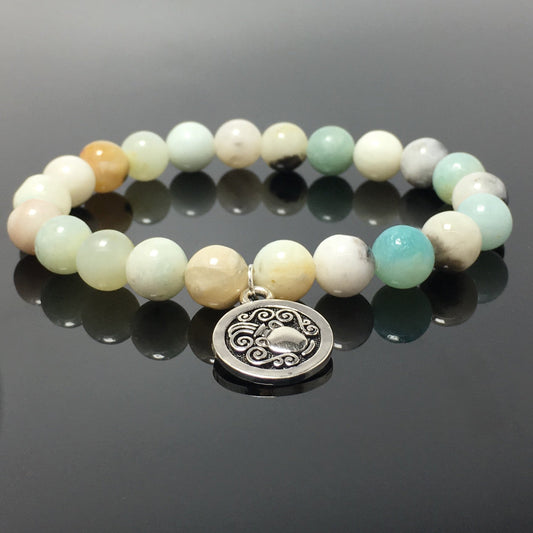 8mm Amazonite Beads Zodiac Bracelet Horoscope HD Charm Stretchy Gemstone Bracelet Celestial Astrology Constellation Jewelry Birthstone Gift