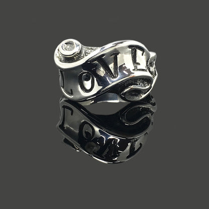 925 Sterling Silver Fashion Jewelry Retro Hand-Carved Letters Ring