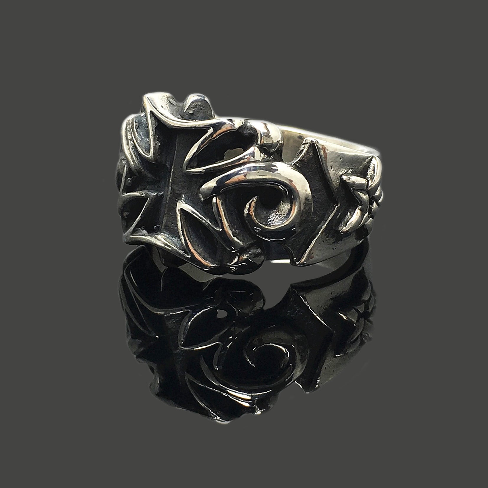 Gothic Iron Cross Vintage Sterling Silver Men Ring