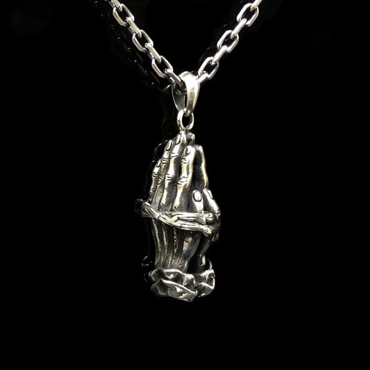 Praying Hands Antique 925 Silver Pendant