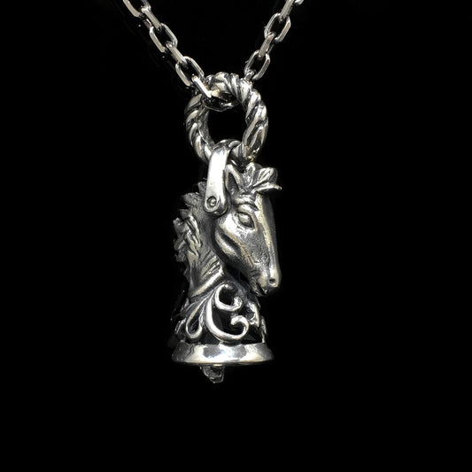 Horse Head Bell Pendant Retro 925 Sterling Silver