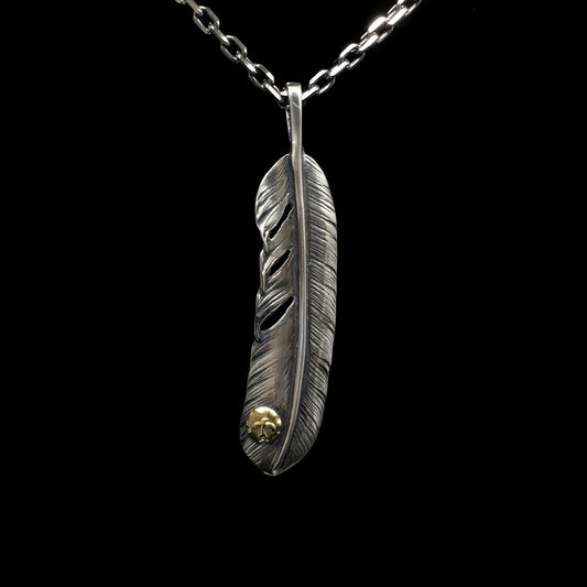 Left Feather Leaf Retro 925 Silver Goro Takahashi Pendant with Blue Turquoise